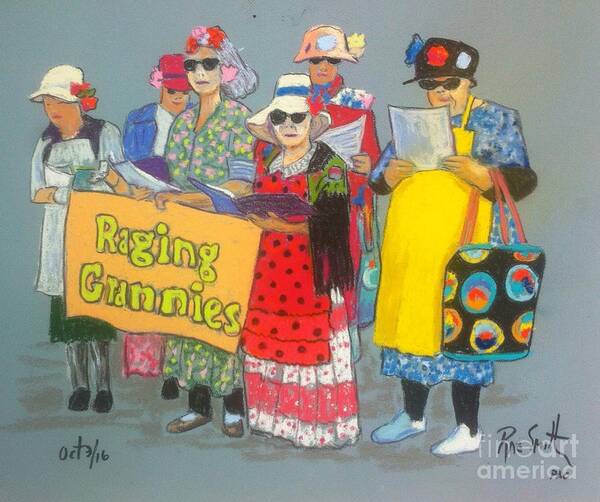 Pastels Art Print featuring the pastel Raging Grannies by Rae Smith