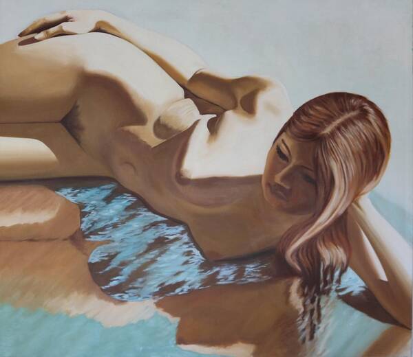 Oil Art Print featuring the painting Nude Muse Reflecting by Allen Kerns