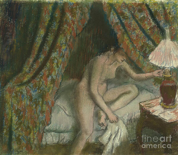 Retiring Art Print featuring the pastel Retiring by Edgar Degas