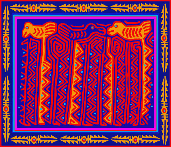 Southwest Storks Art Print featuring the digital art San Blas Indian Storks by Vagabond Folk Art - Virginia Vivier
