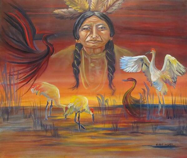 Native American Art Print featuring the painting Sand Crane Dreams by Carol Allen Anfinsen