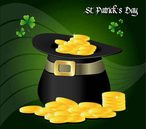 Celebration Art Print featuring the digital art St. Patrick's Day Gold Coins In Hat by Serena King