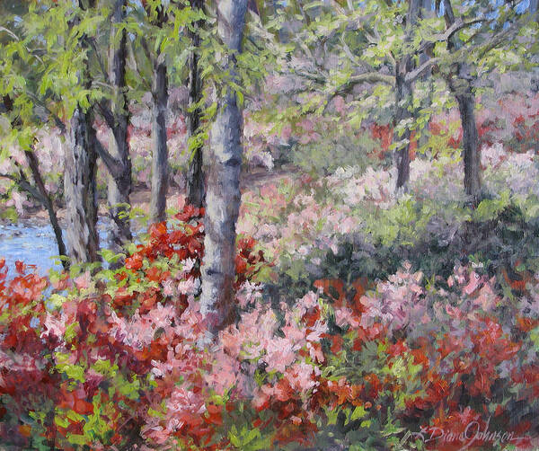 Azaleas Art Print featuring the painting Stars of Spring by L Diane Johnson
