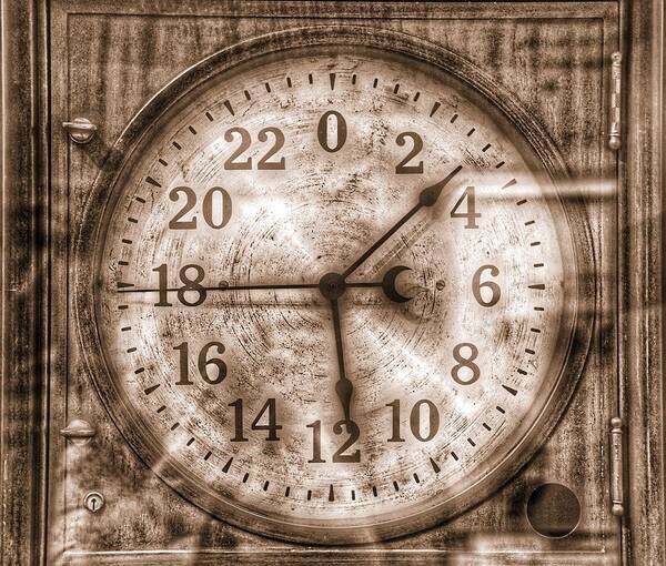Steampunk Art Print featuring the photograph Steampunk - 24 Hour Antique Clock Sepia by Marianna Mills