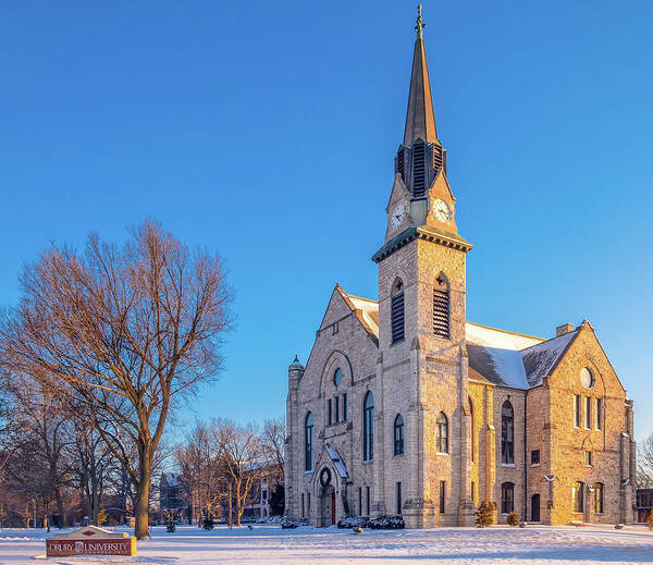Stone Chapel Art Print featuring the photograph Stone Chapel in Winter by Allin Sorenson