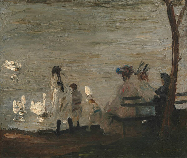 George Bellows Art Print featuring the painting Swans in Central Park by George Bellows