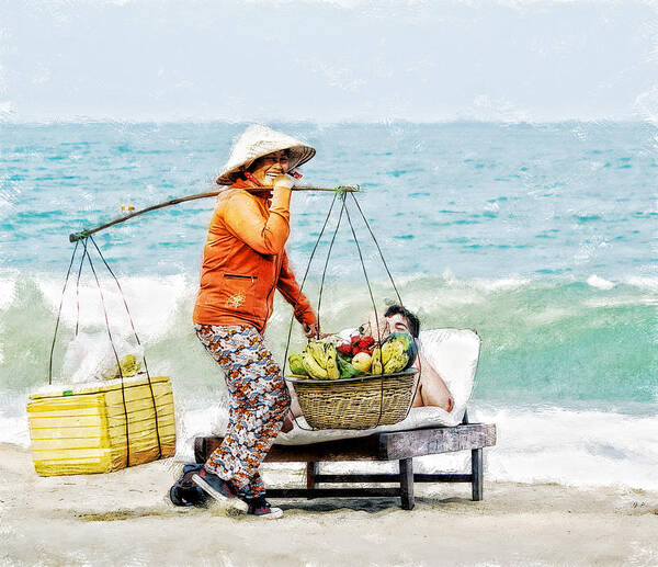 Vietnam Art Print featuring the digital art The Smiling Vendor by Cameron Wood