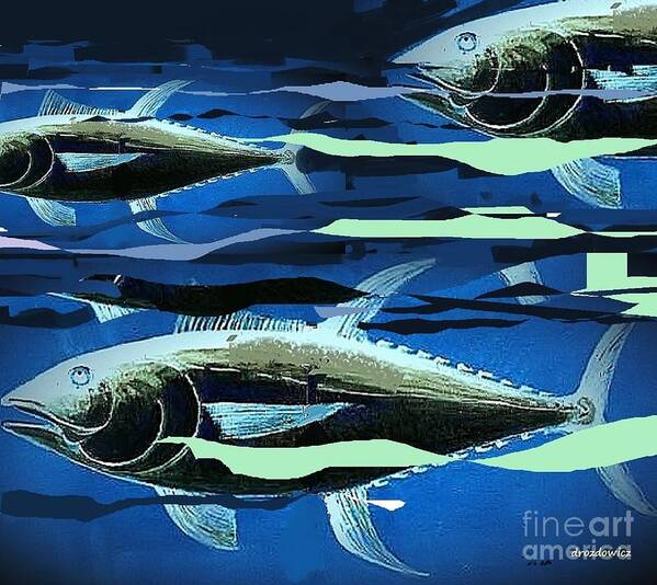 Fish Ocean Life Art Print featuring the painting Tuna Run by Andrew Drozdowicz