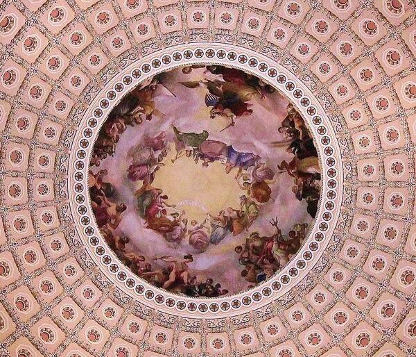 Capitol Rotunda Mural Art Print featuring the photograph U S Capitol Dome Mural # 3 by Allen Beatty