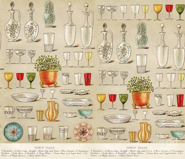 Vintage Glassware Collage Art Print featuring the digital art Vintage Glassware Collage by Anne Kitzman