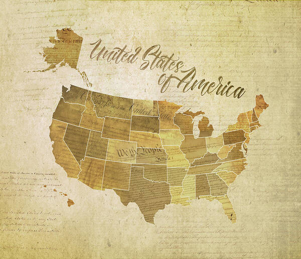 Map Art Print featuring the digital art Vintage United States of America by Laura Ostrowski