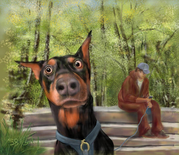 Dog Art Print featuring the painting What's That I Hear? by Susan Sarabasha