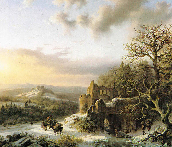 Winter Art Print featuring the painting Winter Landscape with peasants gathering wood by Reynold Jay