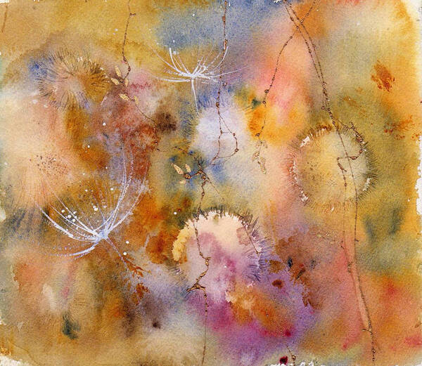 Watercolor Art Print featuring the mixed media Wishing Weeds by Anne Duke