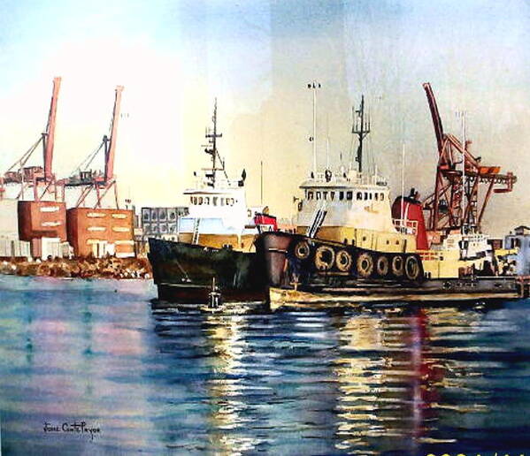 Nautical Art Print featuring the painting Working Boats -Seattle by June Conte Pryor