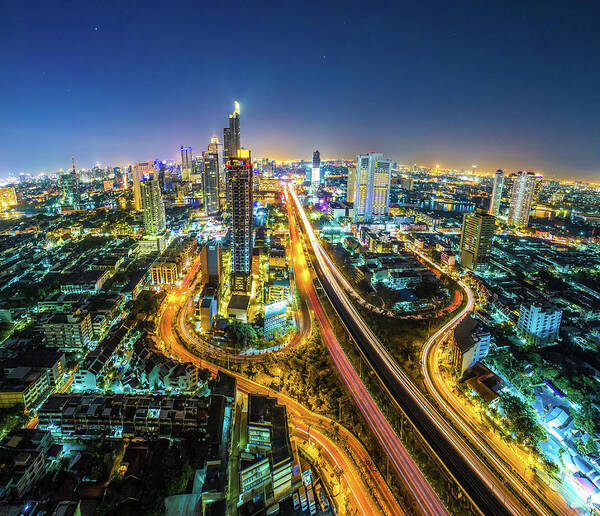 Tranquility Art Print featuring the photograph Bangkok Cityscape Skyline #1 by Thanapol Tontinikorn