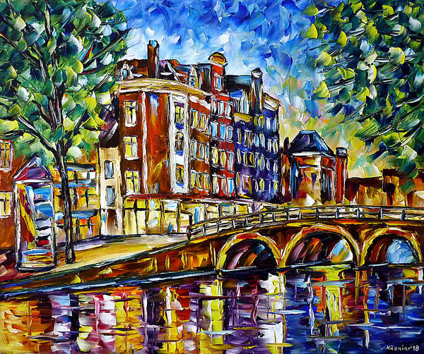 Amsterdam At Night Art Print featuring the painting Amsterdam In The Evening by Mirek Kuzniar