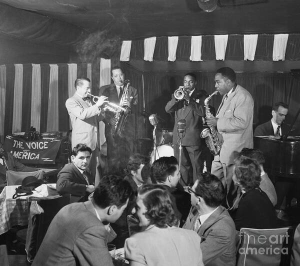 People Art Print featuring the photograph Band At Birdland by Bettmann