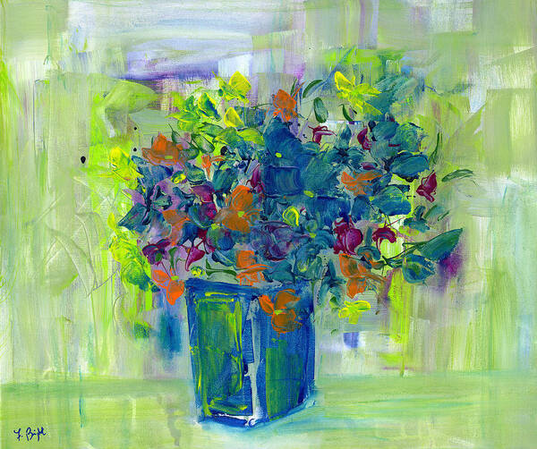 Flowers Art Print featuring the painting Blue Vase Abstract Flowers 5 by Frank Bright