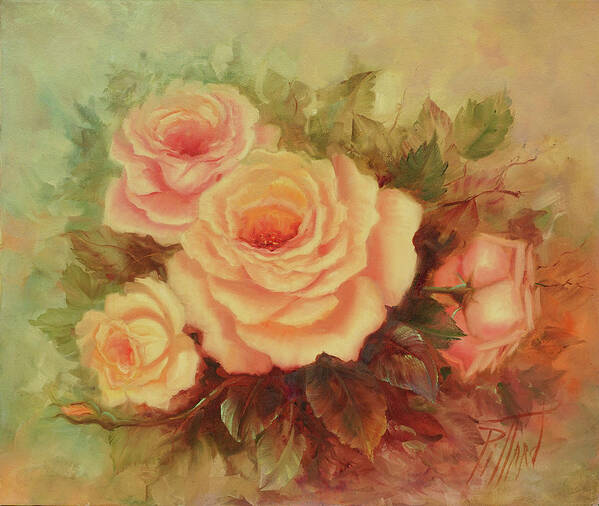 Roses Art Print featuring the painting Cluster of Soft Pink Roses. by Lynne Pittard