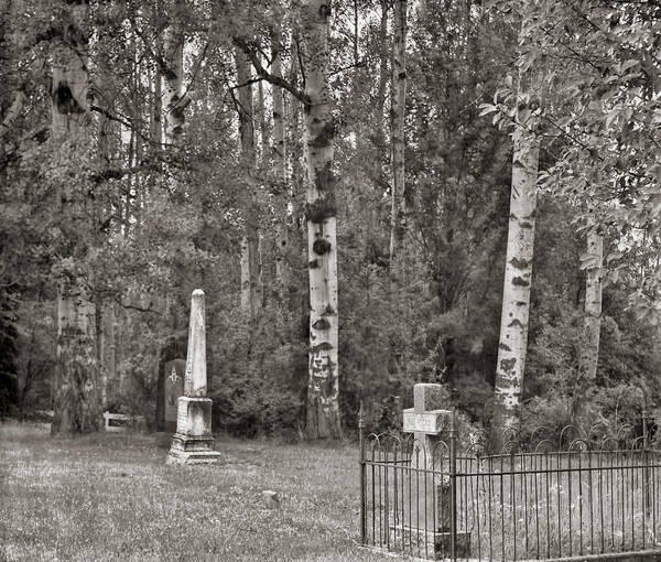 Cataldo Idaho Art Print featuring the photograph Cemetery at Cataldo Mission BW by Cathy Anderson