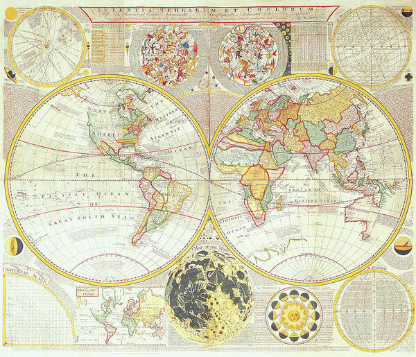 Ancient Art Print featuring the digital art Double Hemisphere World Map by The Map House Of London