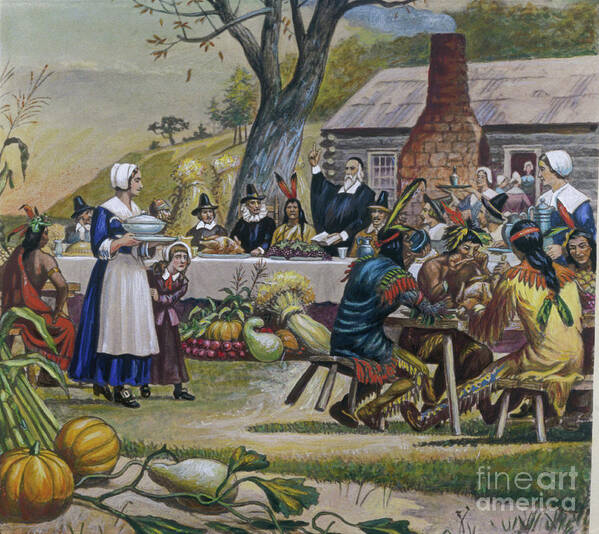 People Art Print featuring the photograph First Thanksgiving by Bettmann