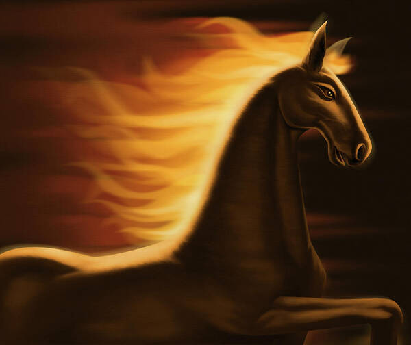 Horse Art Print featuring the digital art Flaming Horse by Id-work