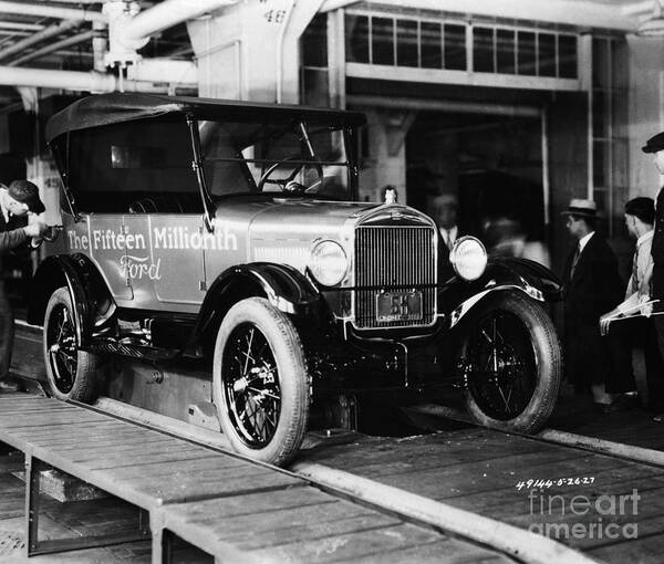 People Art Print featuring the photograph Ford Model T Coming Off Assembly Line by Bettmann