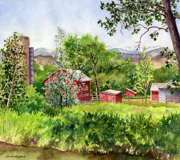 Colorado Rocky Mountains Painting Art Print featuring the painting Hidden Farm by Anne Gifford