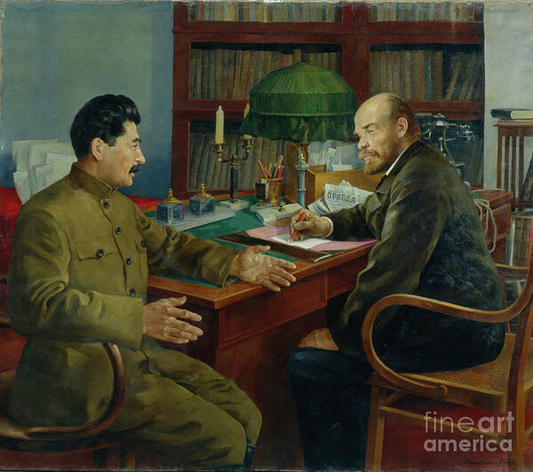 Oil Painting Art Print featuring the drawing Lenin And Stalin, 1938. Artist by Heritage Images