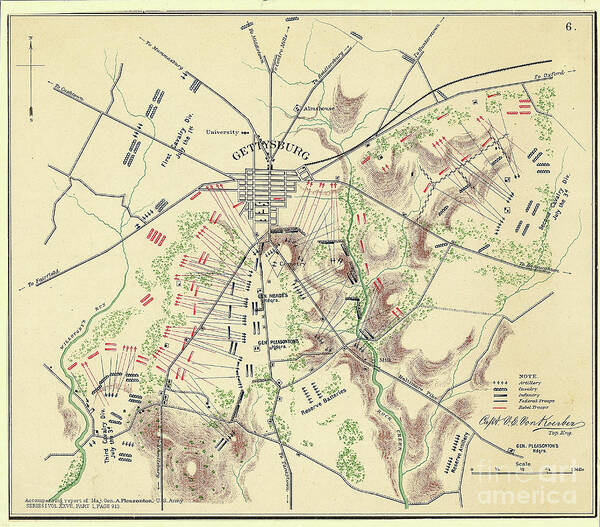 American Civil War Art Print featuring the photograph Map Of Gettysburg With Troop Positions by Bettmann