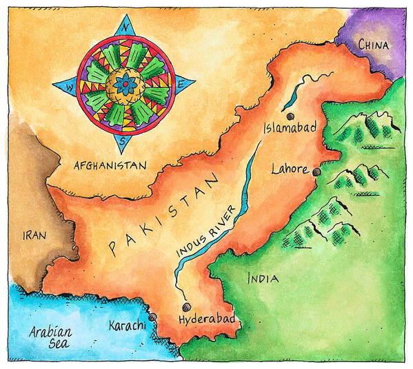 Hyderabad Art Print featuring the digital art Map Of Pakistan by Jennifer Thermes