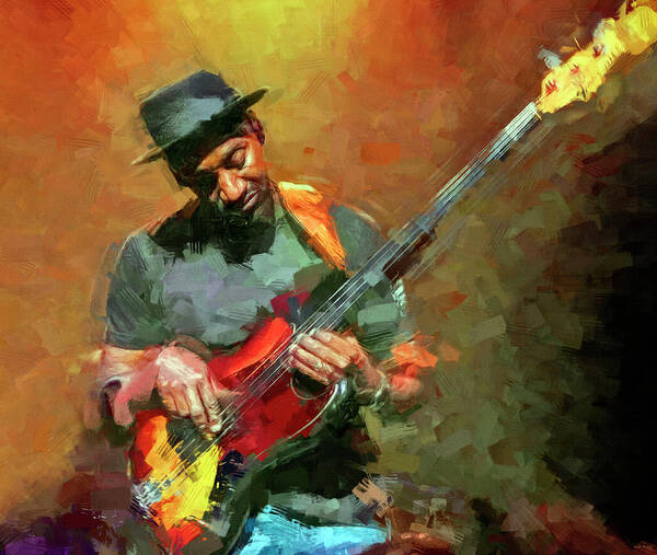 Marcus Miller Art Print featuring the mixed media Marcus Miller Musician by Mal Bray