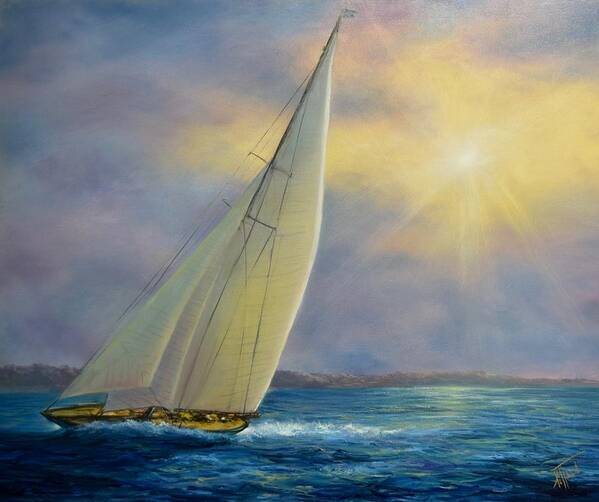 Sailboat Art Print featuring the painting Sailing at Sunset by Lynne Pittard