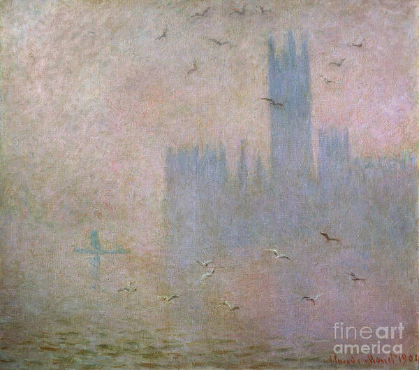 Oil Painting Art Print featuring the drawing Seagulls. The Thames In London by Heritage Images