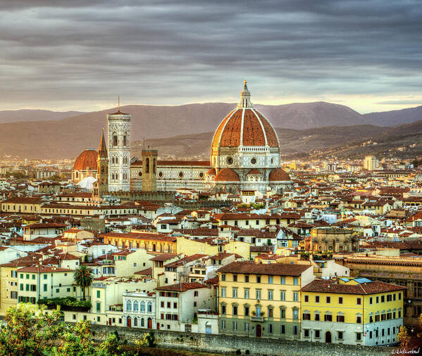 Florence Art Print featuring the photograph Sunset in Florence Triptych 3 - Duomo by Weston Westmoreland