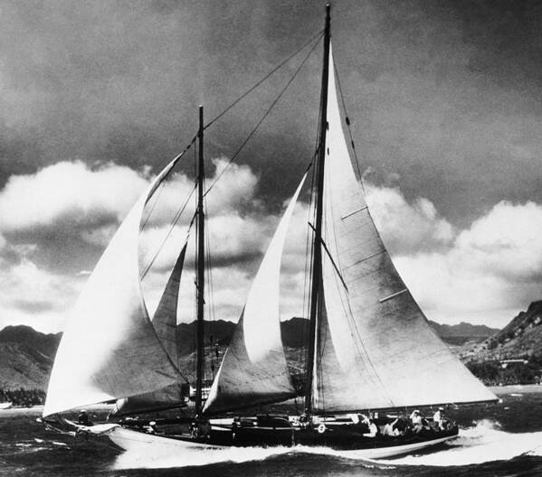 Honolulu Art Print featuring the photograph The American Yacht Mainwou During The by Keystone-france