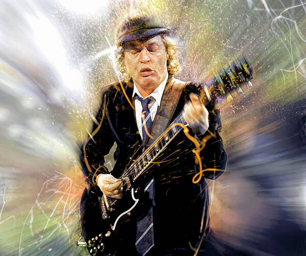 Angus Young Art Print featuring the digital art You've been thunderstruck by Mal Bray