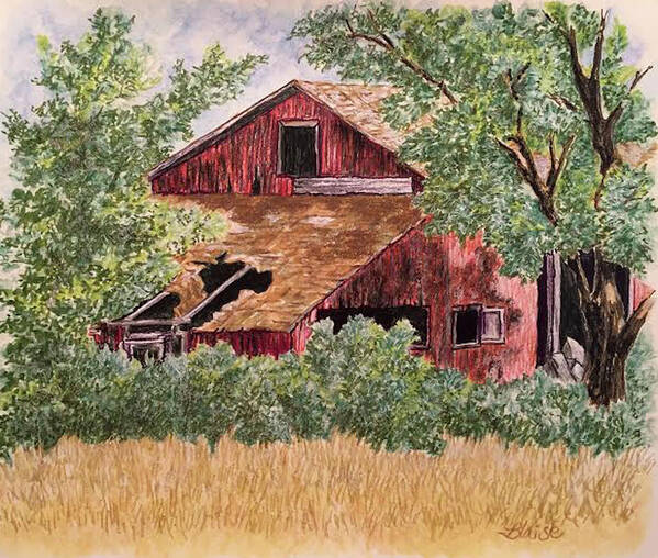 Barns Art Print featuring the drawing A Past Hidden Away by Yvonne Blasy