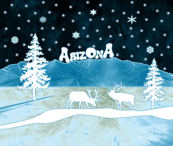 Arizona Stained Glass Art Print featuring the digital art Arizona Stained Glass Winter Mountains by Two Hivelys