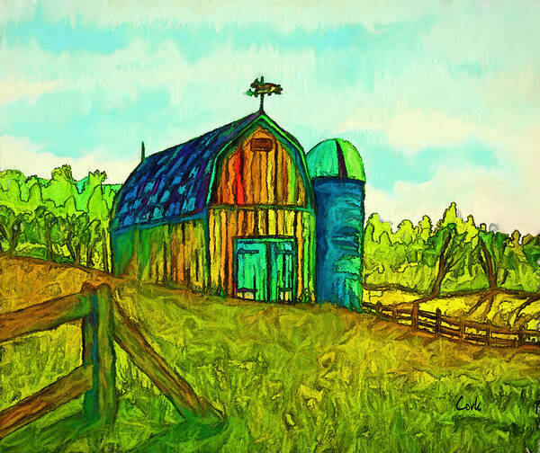 Farm Art Print featuring the digital art Barn of Many Colors by Terry Cork
