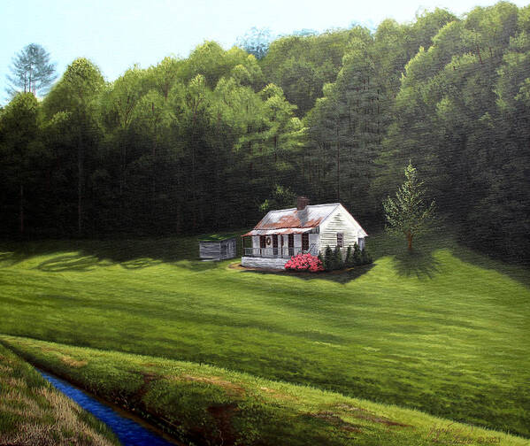 Cabin Art Print featuring the painting Cabin on Cartertwn by Adrienne Dye