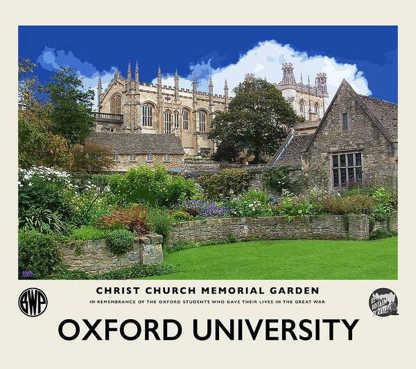 Oxford University Art Print featuring the photograph CC Mem Garden Cream Railway Poster by Brian Watt