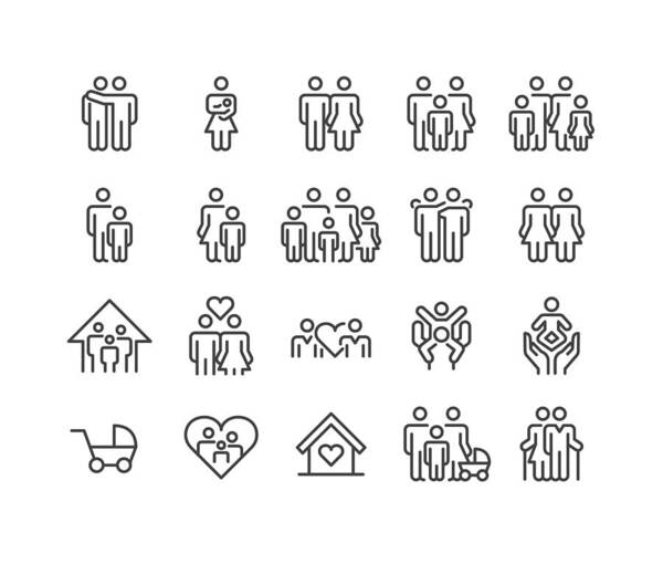 Child Art Print featuring the drawing Family Relationship Icons - Classic Line Series by -victor-
