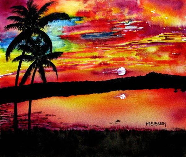 Florida Art Print featuring the painting Florida Sunset by Maria Barry