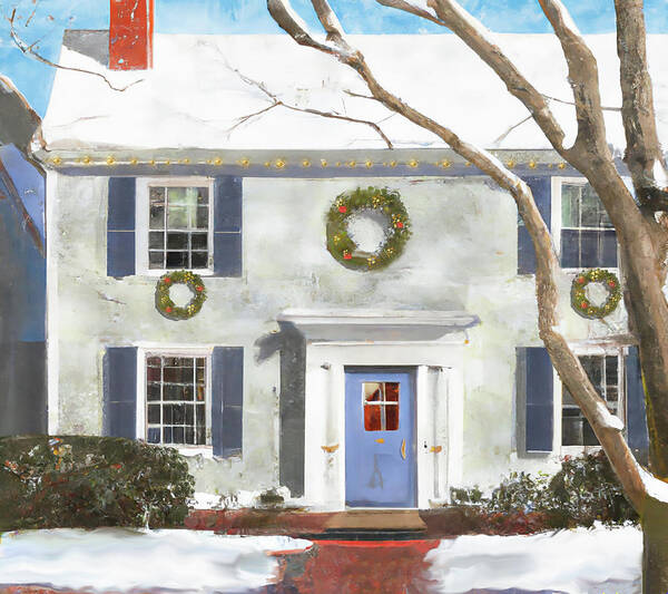 House Art Print featuring the digital art Home for the Holidays - House with Wreaths by Alison Frank