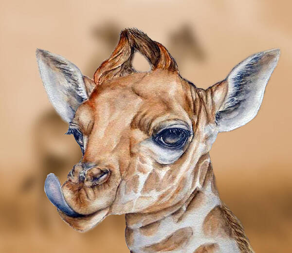 Giraffe Art Print featuring the mixed media Little Giraffe's Close-up by Kelly Mills