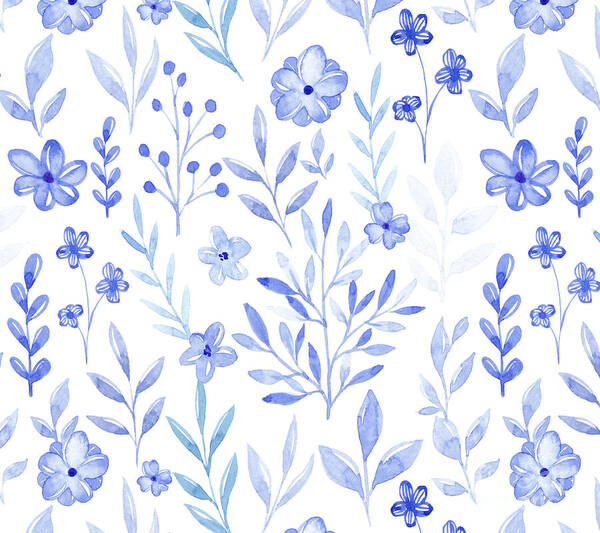 Monochromatic Water Color Blue Flower Floral Background Art Print by Noirty  Designs - Pixels