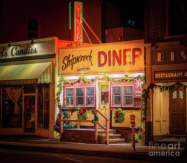 Northport Art Print featuring the photograph Northport Village Shops at Christmas by Sean Mills
